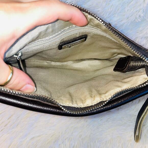 BCBG Max Azria canvas and yellow snakeskin print wristlet - Picture 2 of 5